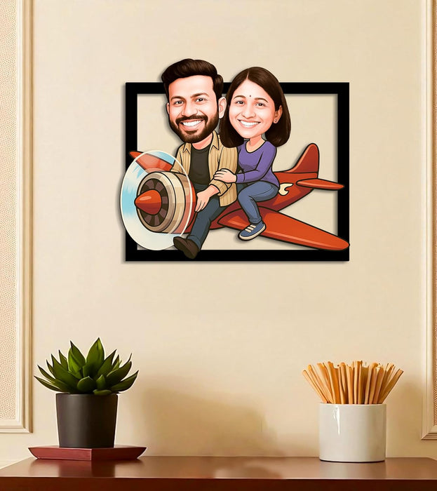 Customized Caricature Character Custom Cartoon Photo Frame, MDF Wooden Personalized Anniversary Gift For Husband, Wife, Customised Gift For Friends & Family, Girlfriend, Boyfriend, Couples