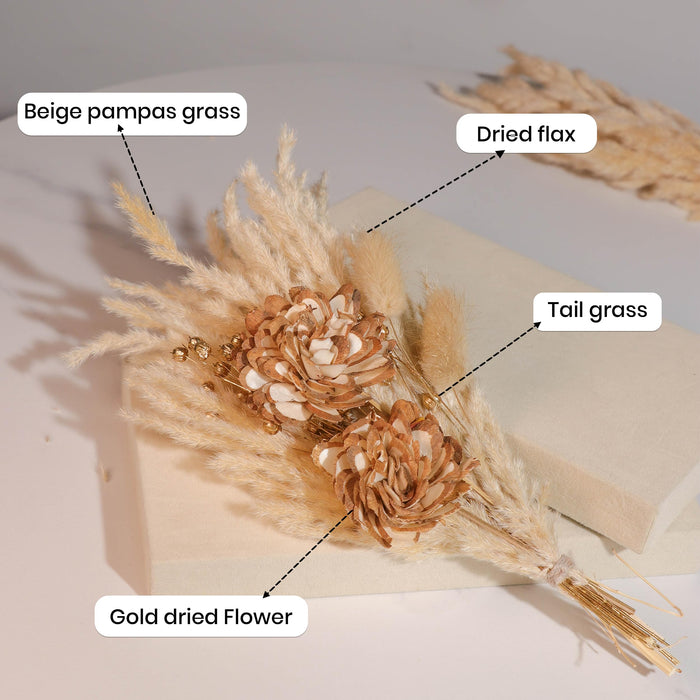 Art Street White Ceramic Decorative Vase with Pampas Grass & Golden Wood Flowers | Minimalist Table Decor | Aesthetic Home Decoration for Living Room, Bedroom, Entryway | Dried Flower Arrangement Set
