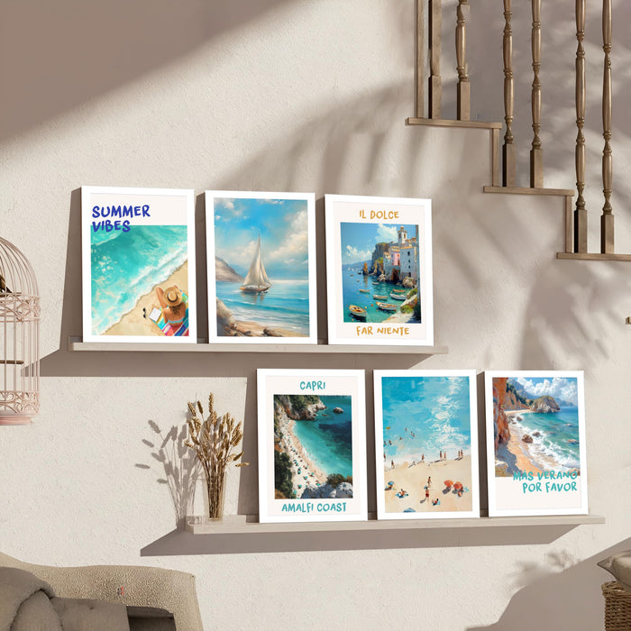 Beach-Ocean Nautical Theme Framed wall Art Print for Home Decor Set of 6 (A4)