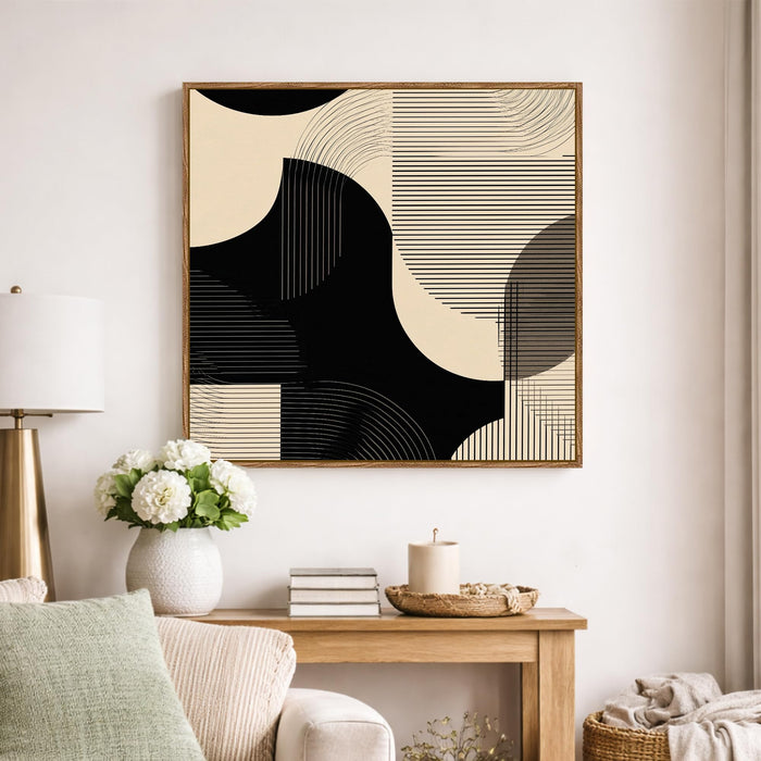 Boho Geometric Framed Painting For Living Room | Modern Abstract Large Canvas Painting With Frame Wall Art For Bedroom, Hallway's, Office, Hotel, Size (58x58 cm)