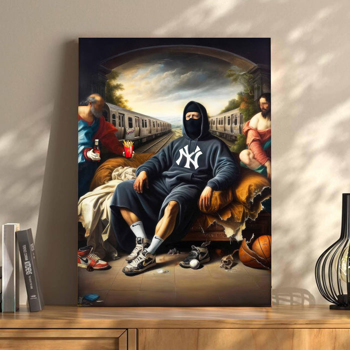 Renaissance Style Stretched Canvas Painting Print| Modern Street Art Meets Classic Art | Contemporary Hip-Hop Inspired Wall Art for Home & Office Décor, 41x56 cm