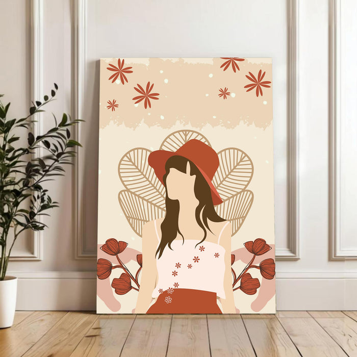 Abstract Women Stretched Canvas Wall Art Modern Boho Illustration Painting for Home & Office Wall Decor, (16x22 Inch)