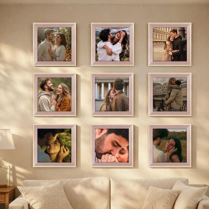Art Street Luxury Photo Frame for living room, Modern Step Design Photo Frames for Photograph, Art Work, Kids Room Set of 9 (12x12 Inch, Pink)