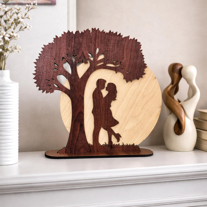 Art Street Laser Cut Wooden Couple Showpiece, Tree of Love Romantic Table Decor, Valentine’s Day Gift, Love Themed Wooden Plaque Home Decor, Anniversary, Engagement, Wedding Gift for Couple 20x20 cm