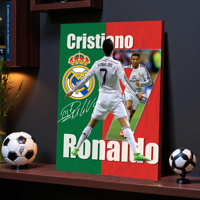 Cristiano Ronaldo Wall Art Canvas Painting Poster, Football Legend CR7 Framed Sports Wall Decor for Living Room, Bedroom, Office & Football Lovers, and Home & Office Decor, 16 x 22 Inch