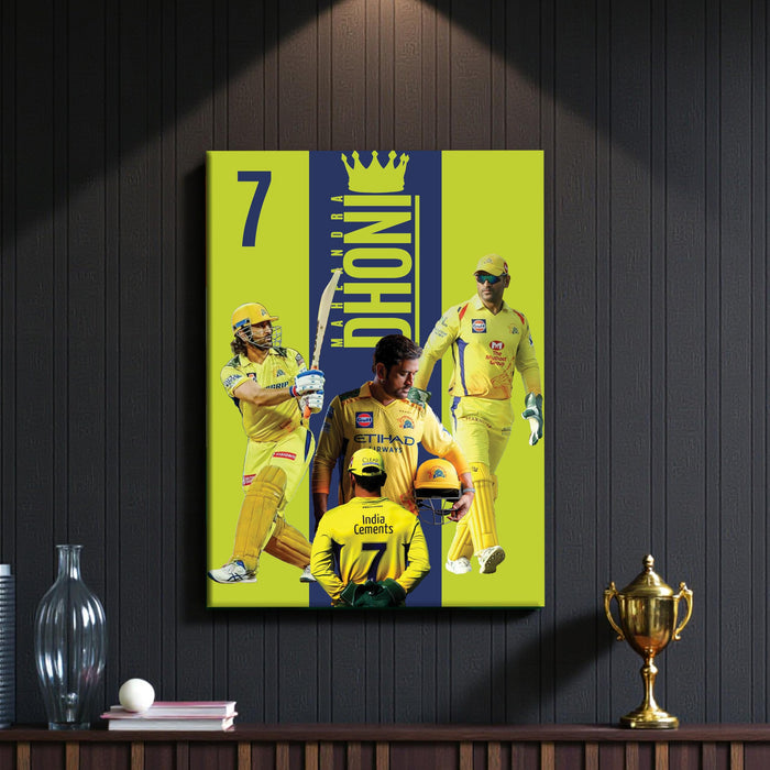 MS Dhoni Chennai Super Kings Cricket Fan Poster Canvas Painting Wall Art Decor, The Legend Thala, Ideal Gift for IPL & Indian Cricket Team Lovers, Bedroom, Office & Home Decoration 16 x 22 Inch
