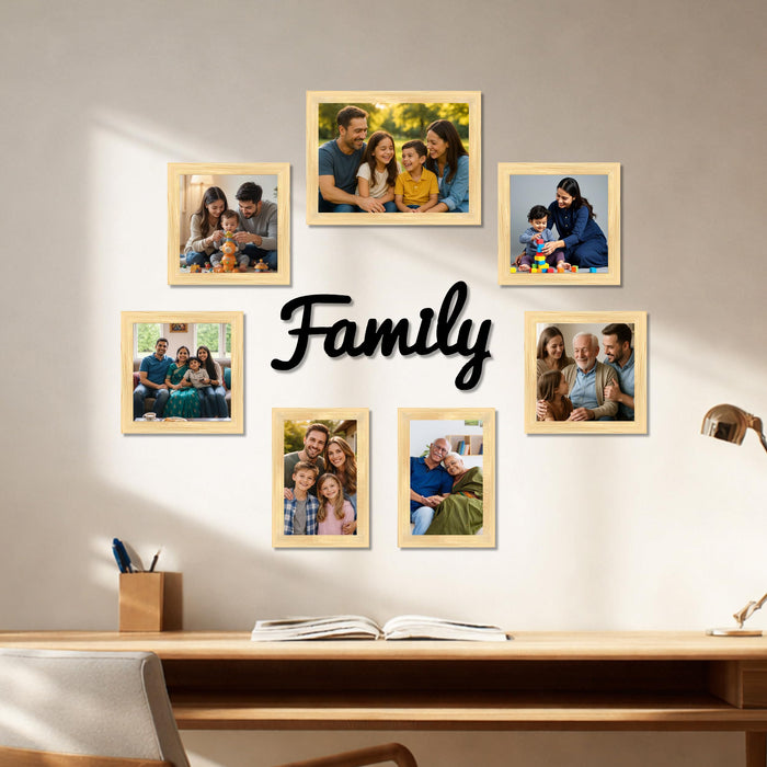 Family Photo Frame Set of 7 for Wall Decor, Wooden Finish Collage Picture Frames for Living Room, Bedroom, Multi-Size Wall Hanging Gallery Frame Set, (4 Sets 4x6, 2 Set 6x4, 1 Set 6x8 Inch)