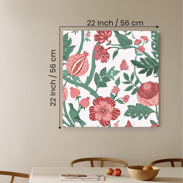 Rose Flower Leaf and Birds Abstract Painting for Wall Decoration | Flower Canvas Wall Paintings for Living Room, Bedroom, Home and Office Wall Decor (56x56 Cm)