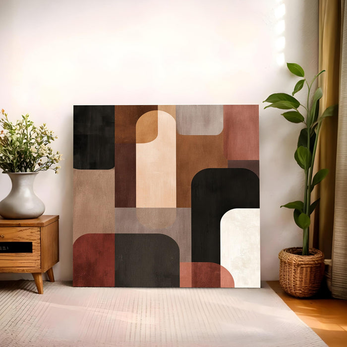 Mid-Century Modern Abstract Geometric Wall Art Painting For Living Room, Minimalist Bauhaus Arches & Shapes Stretched Canvas Painting for Living Room, Office & Home Decor (56xx56 cm)