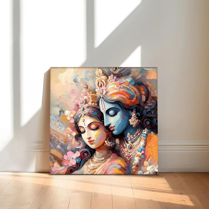 Abstact Art Walking Lord Shiva Wall Decor Print Multicolor | Canvas Painting Stretched on Wood | Suits For Mandeer (16x16 Inch)