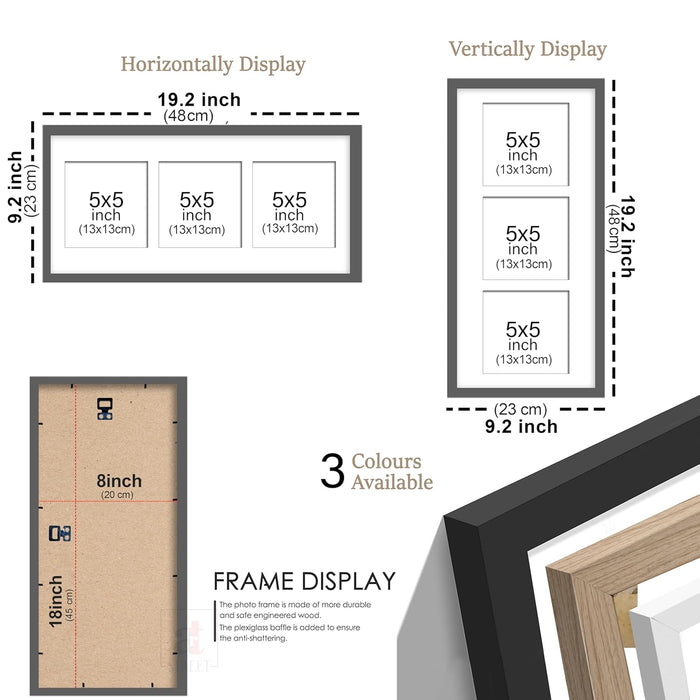Photo Frame Collage 13x13 cm Photos Display 3 Oppenings Wall Mounting Home Décor Photo-Frame (23x49 cm)