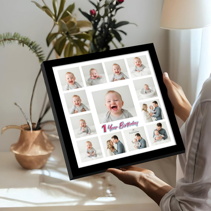 Personalized Happy Birthday Wall Photo Print Collage with 13 Photo Upload Customized Photo Frame (Frame Size 11x11 inch)