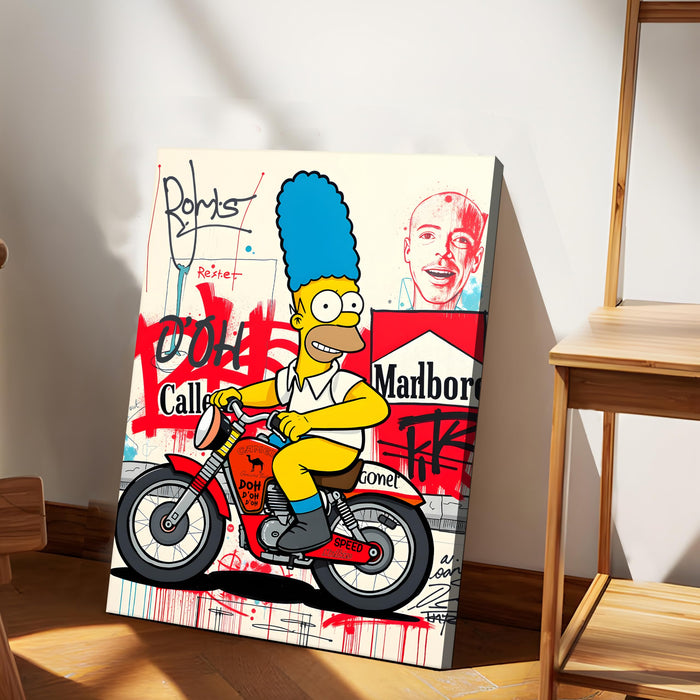 Cartoon Rider Graffiti Stretched Canvas Painting Print | Pop Art Street Style Wall Décor | Modern Abstract Wall Art for Home & Office, 41x56 cm