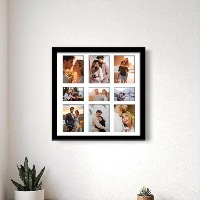 Photo Frame Collage 8x10, 5x8 cm Photos Display 9 Oppenings Wall Mounting Home Décor Black Photo-Frame (34x34 cm)