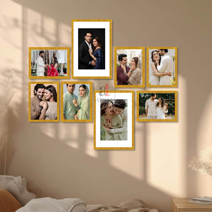 Art Street Photo Frame Set of 8 Gold Wall Decor Collage Display Hanging Family Picture Frames Gallery Collection Decor Items Wall Mount Frames Birthday Anniversary Gift, 8x12 and 12x16 In