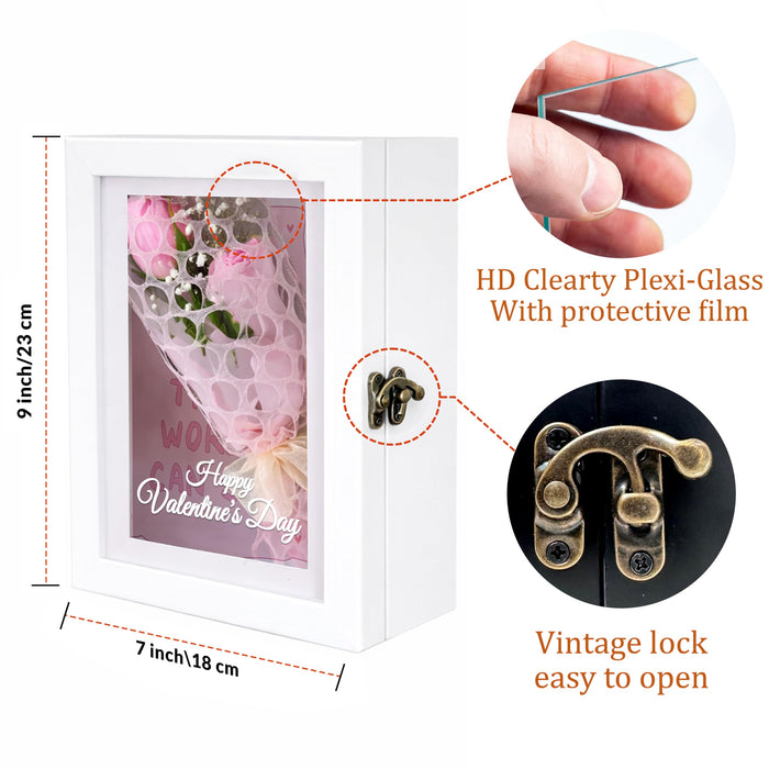 Art Street Shadow Memory Box for Memories, Memory Collection Box with Slot On Top, Beautiful Moments in a Shadow Box, for Valentine's Day Anniversary Gifting (White, 18x23 cm)