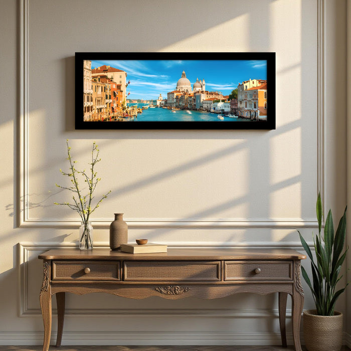 Venice City River View Summer Vacation Wall Art Framed Luxury Paintings for Home Decoration, Living room, Bedroom and Office Decoration (99x38 CM)