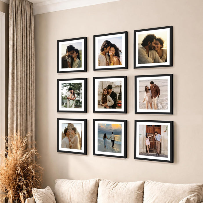 Wooden Cave Design Photo Frame Set of 9 | Black Picture Frames for Photos, Artwork & Certificates | Wall Décor for Living Room & Home (11x14 Inch)
