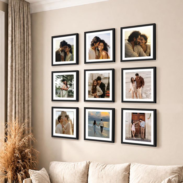 Art Street Premium Photo Frame for living room, Classic Aesthetic Design Photo Frames for Photograph, Art Work, Kids Room Set of 9 (12x12 Inch, Black)