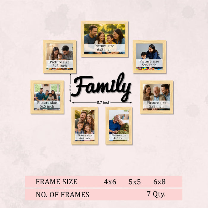 Family Photo Frame Set of 7 for Wall Decor, Wooden Finish Collage Picture Frames for Living Room, Bedroom, Multi-Size Wall Hanging Gallery Frame Set, (4 Sets 4x6, 2 Set 6x4, 1 Set 6x8 Inch)