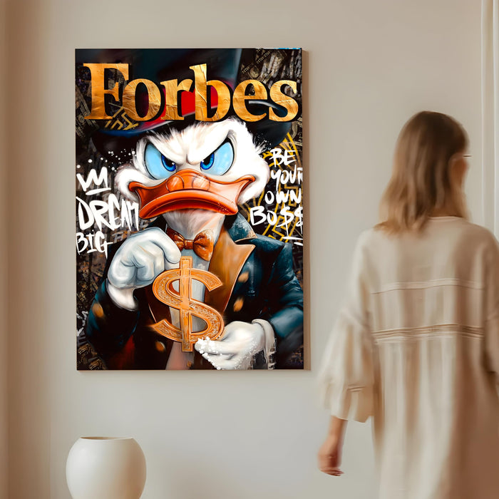 Luxury Cartoon Duck Pop Art Stretched Canvas Painting Print| Money Motivation Street Art Wall Décor | Modern Success-Themed Artwork for Home & Office, 56x86 cm