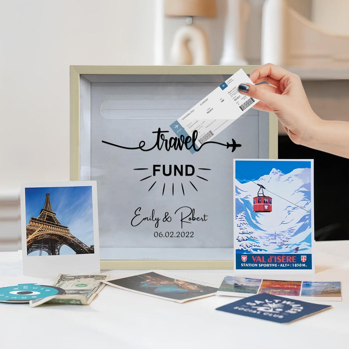 Art Street Archive Shadow Box for Travel Fund Memories, Memory Collection Box with Slot On Top, Beautiful Moments Printed Life in a Shadow Box Travel Gift Frame (10x10 Inch, Beige)