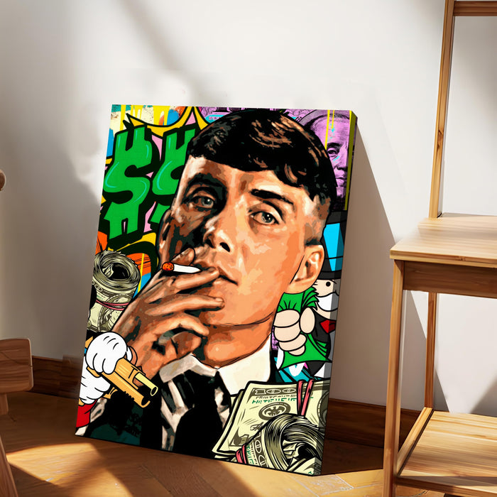 Bold Street Pop Art Gentleman Smoking Stretched Canvas Painting Print| Money & Power Graffiti Wall Art | Modern Luxury Wall Décor for Home & Office, 41x56 cm