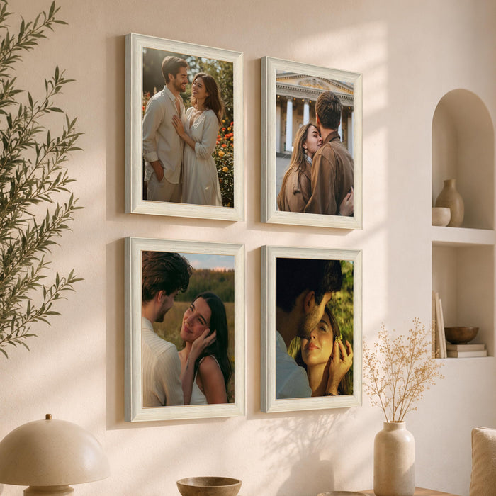 Art Street Wooden Photo Frame for living room, Aesthetic Cave Design Photo Frames for Photograph, Art Work, Certificates Set of 4 (8x12 Inch, White)