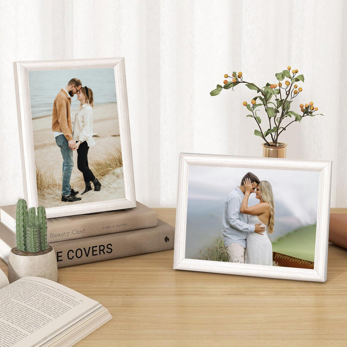 Art Street Picture Table Photo Frame Set of 2 for Bedroom, Tabletop Frames with Stand, Modern Farmhouse Photo Frames for Couples, Weddings, Home Decor, Portrait or Landscape Display (Beige,5x7 Inch)