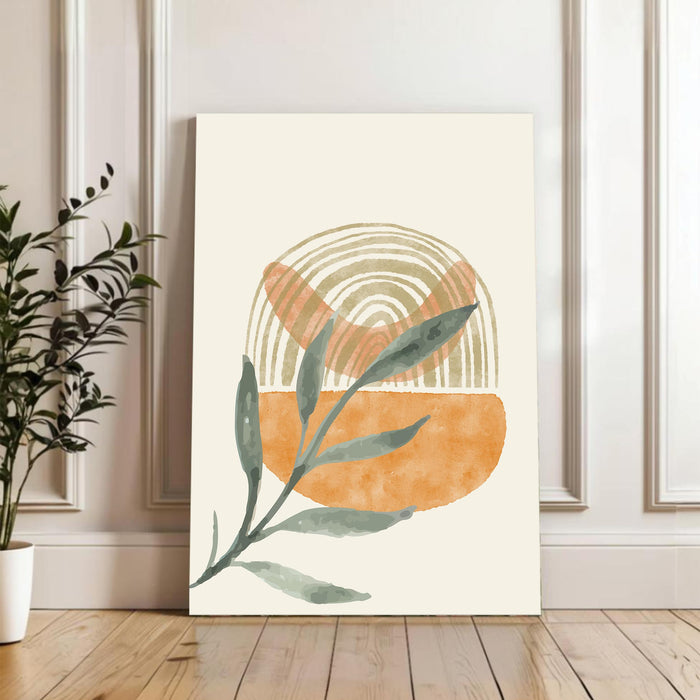 Abstract Plants Stretched Canvas Wall Art Modern Boho Illustration Painting for Home & Office Wall Decor, (16x22 Inch)