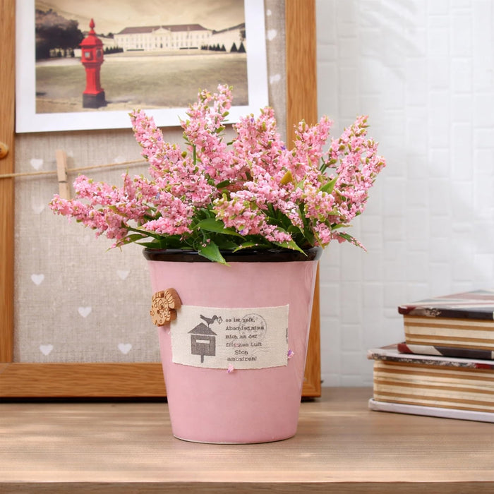 Ceramic Flower Pot with Artificial Pink Flowers | Decorative Tabletop Planter