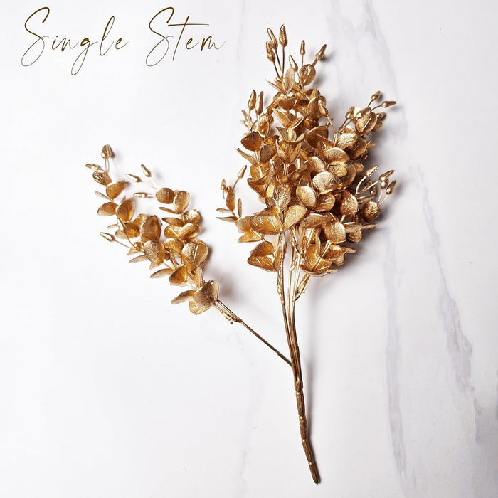 Golden Eucalyptus Leaves Stem, Fake Faux Shrubs PVC, UV Resistant for Home  31 cm