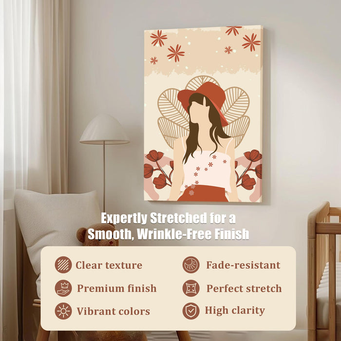 Abstract Women Stretched Canvas Wall Art Modern Boho Illustration Painting for Home & Office Wall Decor, (16x22 Inch)