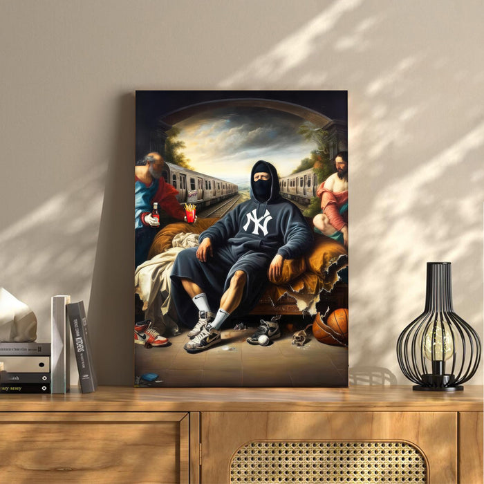 Renaissance Style Stretched Canvas Painting Print| Modern Street Art Meets Classic Art | Contemporary Hip-Hop Inspired Wall Art for Home & Office Décor, 41x56 cm