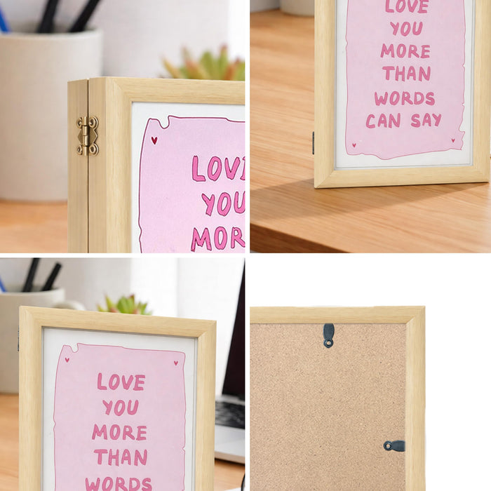 Greeting Card Photo Frame for Couples, Wooden Double Folding Love Photo Frame with Clip, Valentine’s Day Romantic Gift for Boyfriend, Girlfriend, Anniversary Wedding (5.2 x 7.2 Inch, Beige)