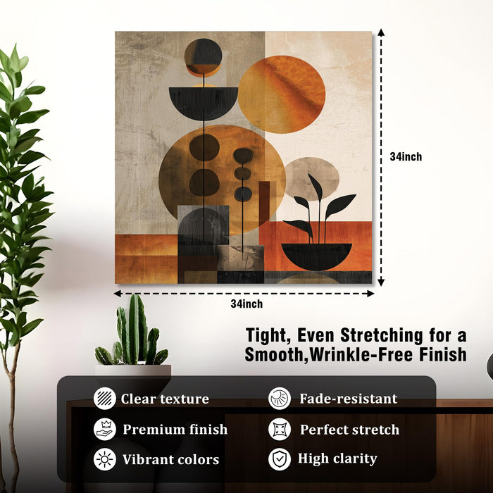 Boho Botanical Stretched Canvas Painting For Living Room | Mid-Century Abstract Wall Art Large Canvas Painting For Livingroom Home Decor, Bedroom, Hallway's, Office, Hotel - 86x86 cm