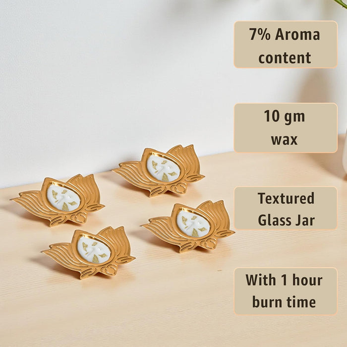 Mogra Scented Soy Wax Lotus Candle Gift Set - Scented Floral Metal Urli Candles Pack of 4 (Mogra)