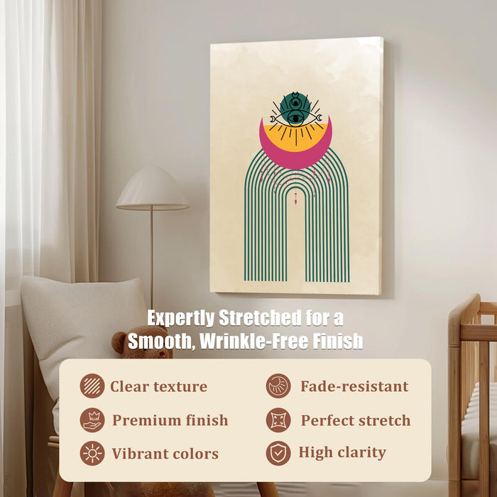 Abstract Sun Rising Rainbow Stretched Canvas Wall Art Modern Boho Illustration Painting for Home & Office Wall Decor, (16x22 Inch)