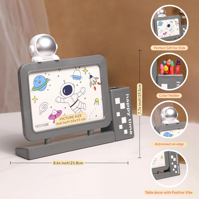 Kid's Photo Frame Creative Astronaut with Pen Holder Stand and High Definition Glass for Table Stand Table Top Picture Frames Suits For Kid's Room, Table 10x15 cm