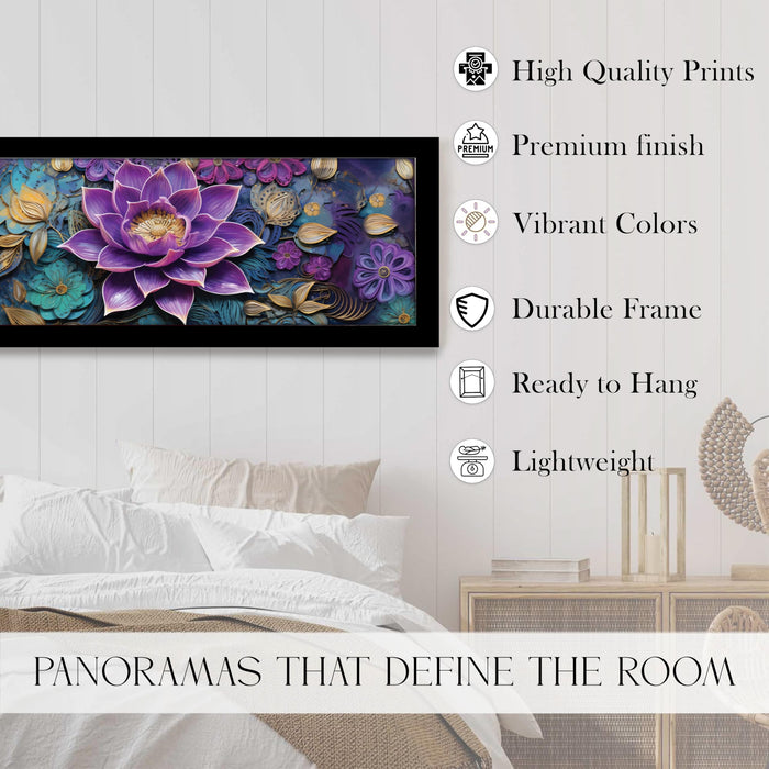 Blue Lotus Flower Vastu Wall Art Framed Luxury Paintings for Home Decoration, Living room, Bedroom and Office Decoration (99x38 CM)