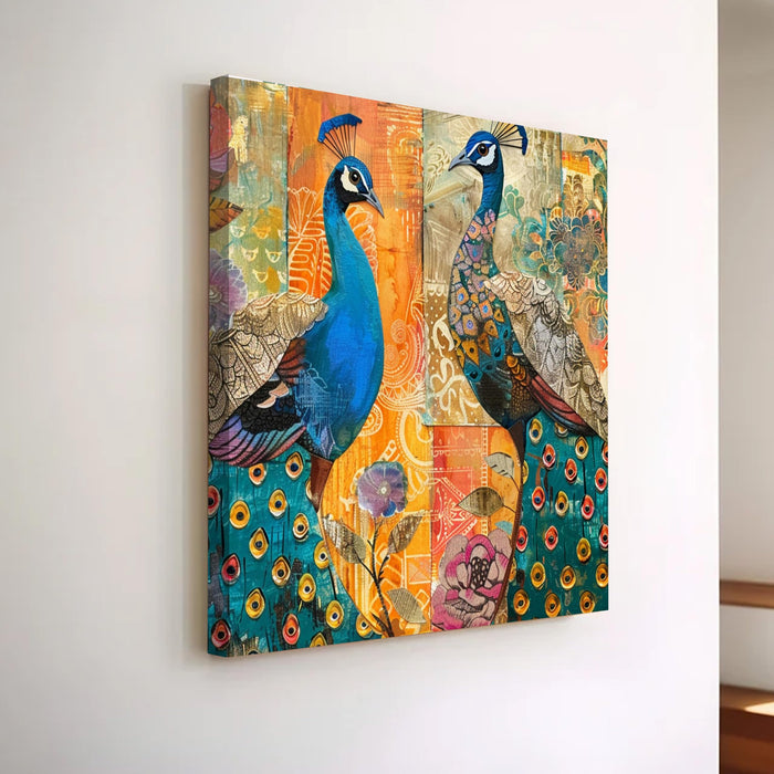 Peacock Vastu Painting for Wall Decoration | Flower Canvas Wall Painting for Living Room, Bedroom, Home and Office Wall Decor (56x56 Cm)