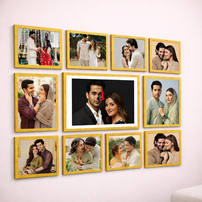 Art Street Photo Frame Set of 10 Gold Wall Decor Collage Display Hanging Family Picture Frames Gallery Collection Decor Items Wall Mount Frames Birthday Anniversary Gift, 8x8, 8x12 and 12x16 In