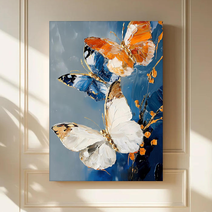 Portrait Abstract Canvas Wall Art painting Flower and Flying Butterfly Multicolor | Digital Painting on Canvas Stretched on Wood (22x34 Inch)