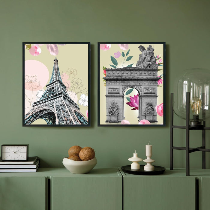 Art Street Laminated Framed Wall Art Prints Eiffel Tower & Arc de Triomphe Art For Wall Décor Abstract Art (Set of 2, Size - 12.7x17.5 Inch)