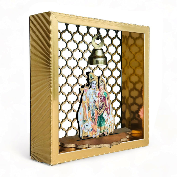 Art Street Radha Krishna Small Pooja Mandir for Office & Home Wall Hanging Temple, Diwali Decoration, Gifts, Dcor for Friends & Family (7x7 Inch)