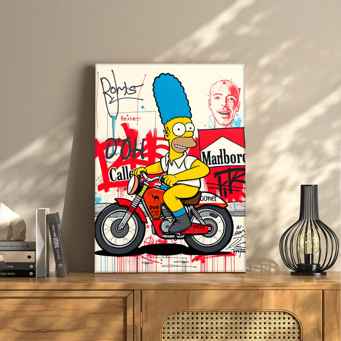 Cartoon Rider Graffiti Stretched Canvas Painting Print | Pop Art Street Style Wall Décor | Modern Abstract Wall Art for Home & Office, 41x56 cm