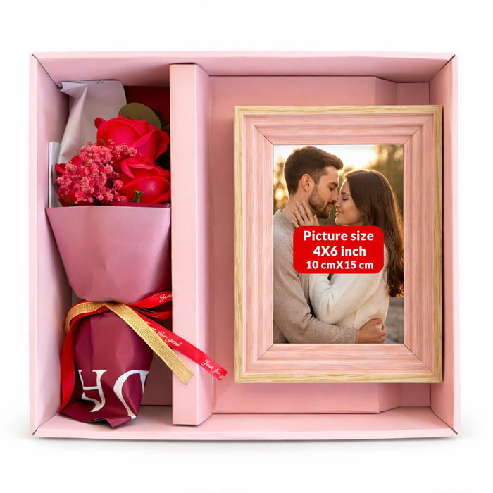 Art Street Valentine Gift Hamper Box with Photo Frame, One Red Rose Bouquet Valentine Celebration and Gift for Family, Friends and Relatives (Pack of 3)
