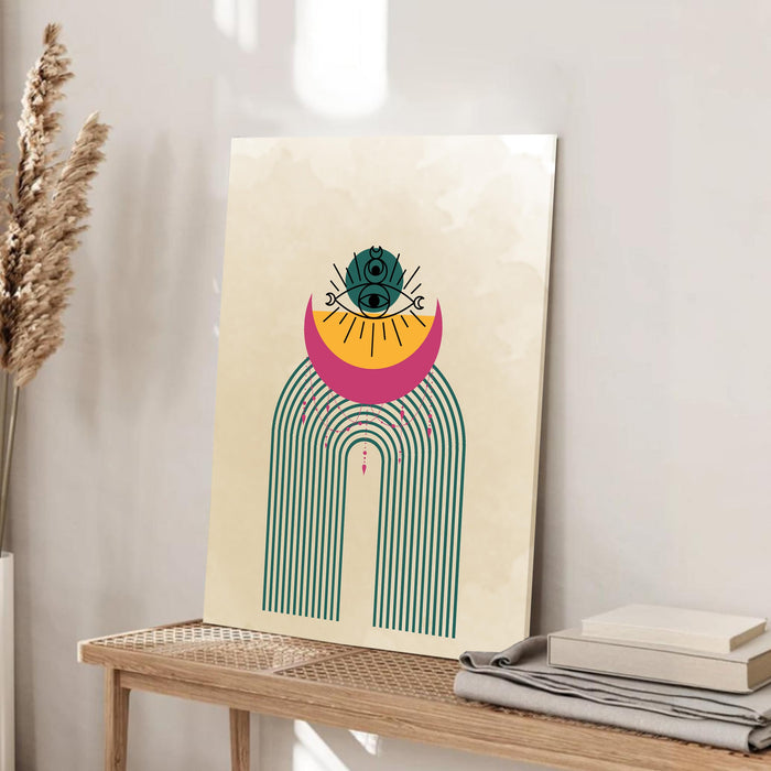 Abstract Sun Rising Rainbow Stretched Canvas Wall Art Modern Boho Illustration Painting for Home & Office Wall Decor, (16x22 Inch)