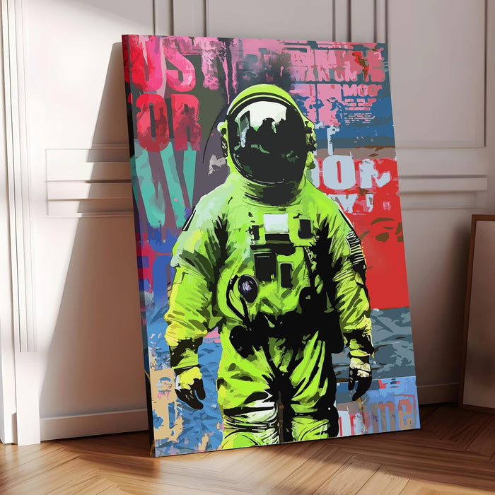 Art Street Stretched Canvas painting Astronaut Figurative Starry Night Grafitti Wall Art for Home Decor, Living Room, Office.