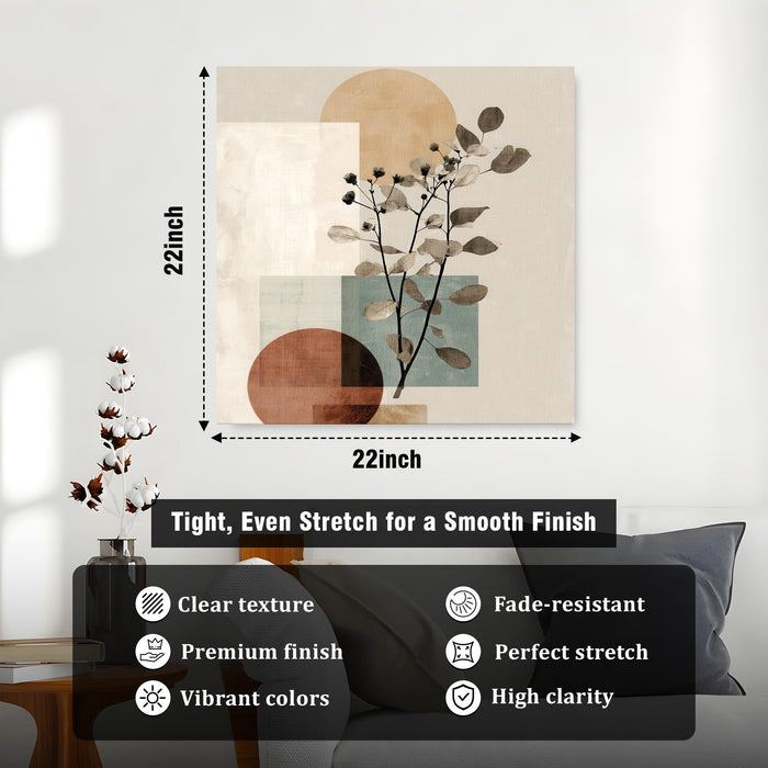 Abstract Botanical Stretched Canvas Wall Art Painting For Living room, Modern Boho Sage Green Tone Floral Poster, Minimalist Nature for Living Room, Bedroom & Office Decor (56xx56 cm)